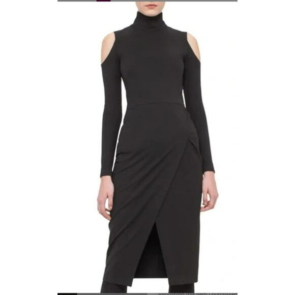 Akris Punto Black Cold Shoulder Sheath Dress Turtleneck Size 4 Small - Picture 1 of 10